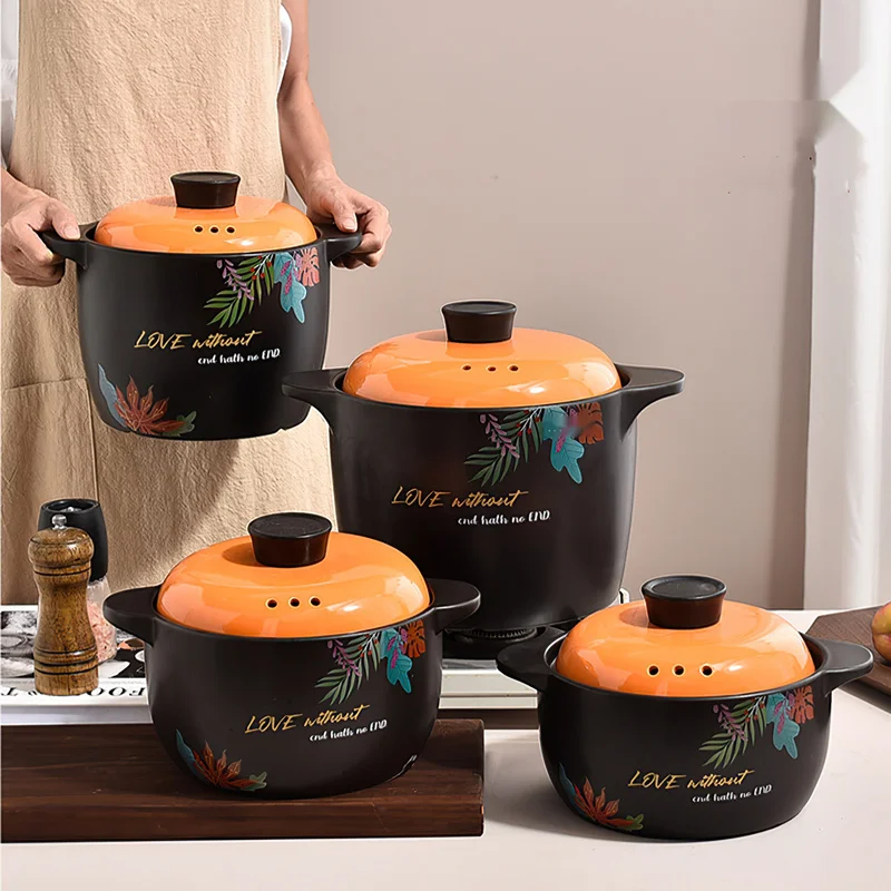Ceramic Soup Pot Nordic Orange Lid 2.5-6L Large Casserole Cookware Saucepan Home Cooking Supplies Kitchen Pan Steamer Pot