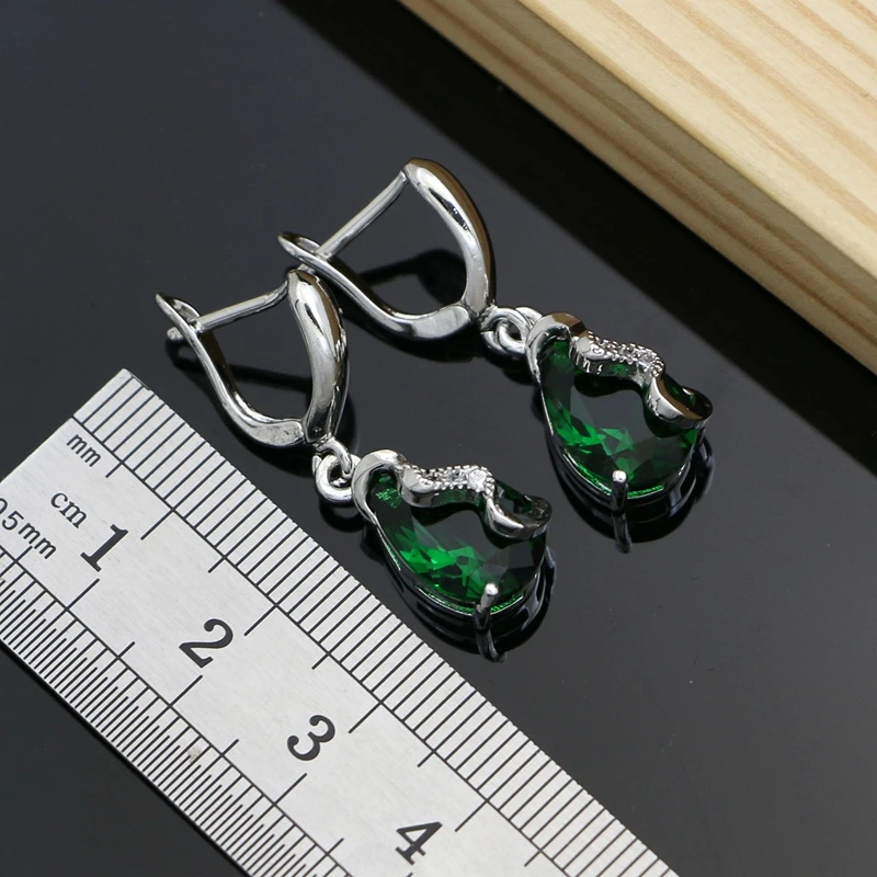 Luxury 925 Silver Jewelry Sets Natural Green Emerald White Crystal Drop Jewelry Sets Women Anniversary Dropshipping