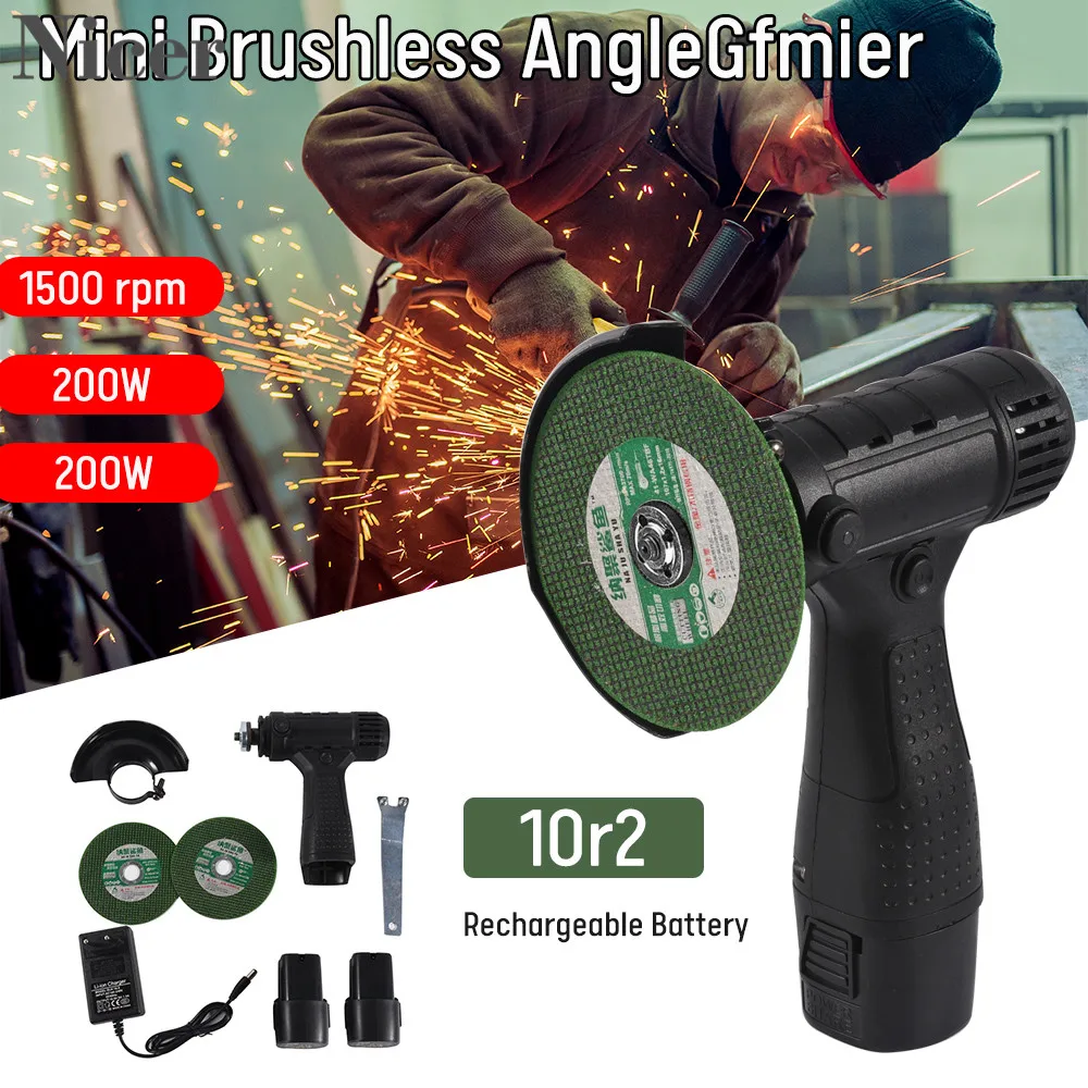 Cordless Angle Grinder With 1/2 Lithium Battery 16.8V Household Manual Polishing DIY Power Cutting Tool Machine Polisher