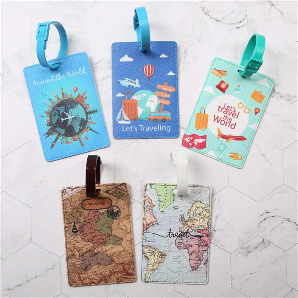 Creative World Map Luggage Tag Travel Accessories PU Suitcase ID Addres Holder Baggage Boarding Tag Portable Label