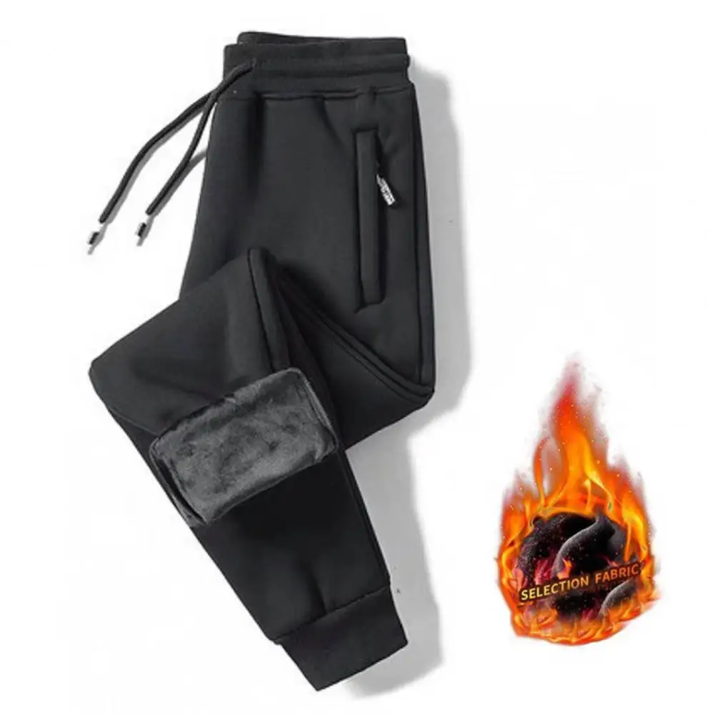 ผู้ชายสินค้ากางเกง Plush ซับ Thicken ฤดูใบไม้ร่วงฤดูหนาวความร้อนซิปกระเป๋า Sweatpants สำหรับสวมใส่ทุกวัน