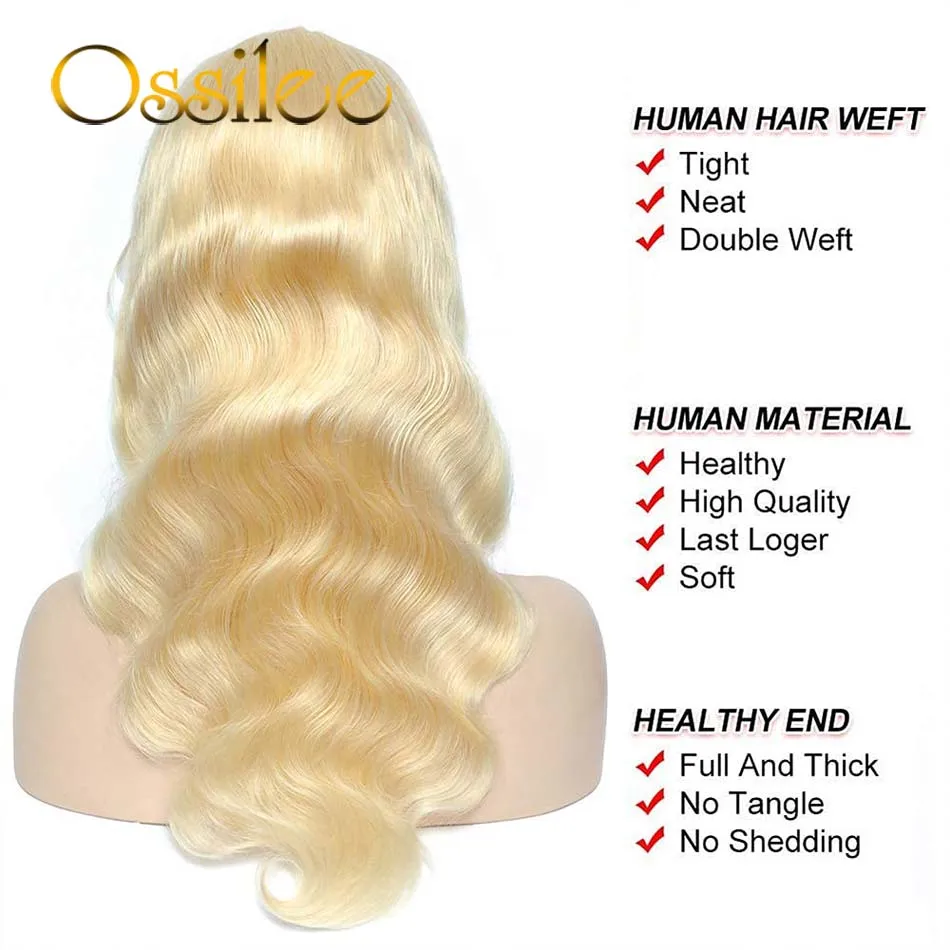 613 blond koronkowe peruki Body Wave 13x6 HD koronkowa peruka z przodu wstępnie oskubane włosy ludzkie w kolorze blond peruki o 250% gęstości