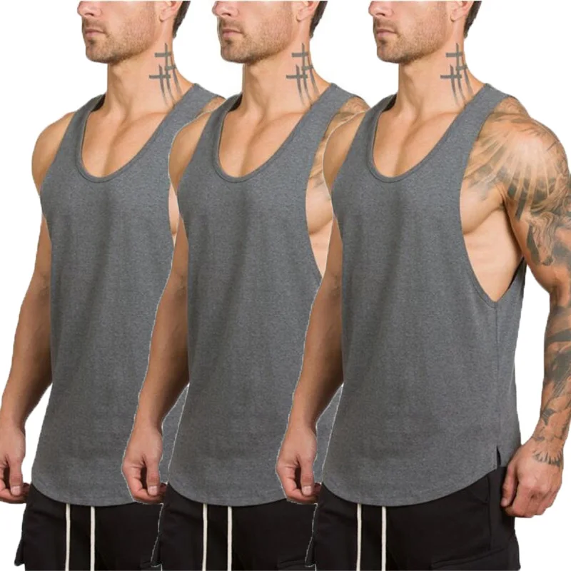 3 Pack Solid Workout Gym Mens Tank Top Vest Muscle Guys Fitness Sleeveless Shirt Cotton  Fashion Clothing Bodybuilding Singlets