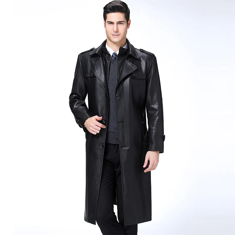 2020 Winter Leather Sheepskin Mens Leather Jacket Coats Windbreaker Plus Size 5XL European Russia Male Genuine Leather Trench