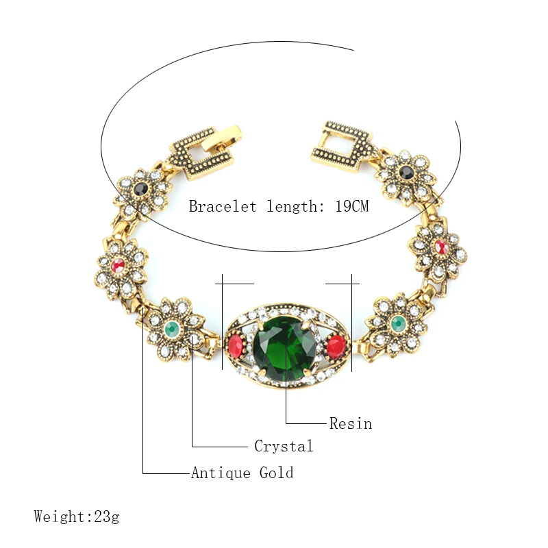 Kinel Luxury Green Stone Turkish Bracelets For Women Antique Gold Color Crystal Flower Boho Vintage Wedding Jewelry 2019 New