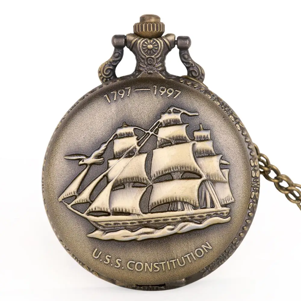 Di Tasca del quarzo Della Vigilanza USS Costituzione Fob Orologi Barca Pendente Uomini Donne casual Pednant Regalo per la Vigilanza di Tasca Con La Collana