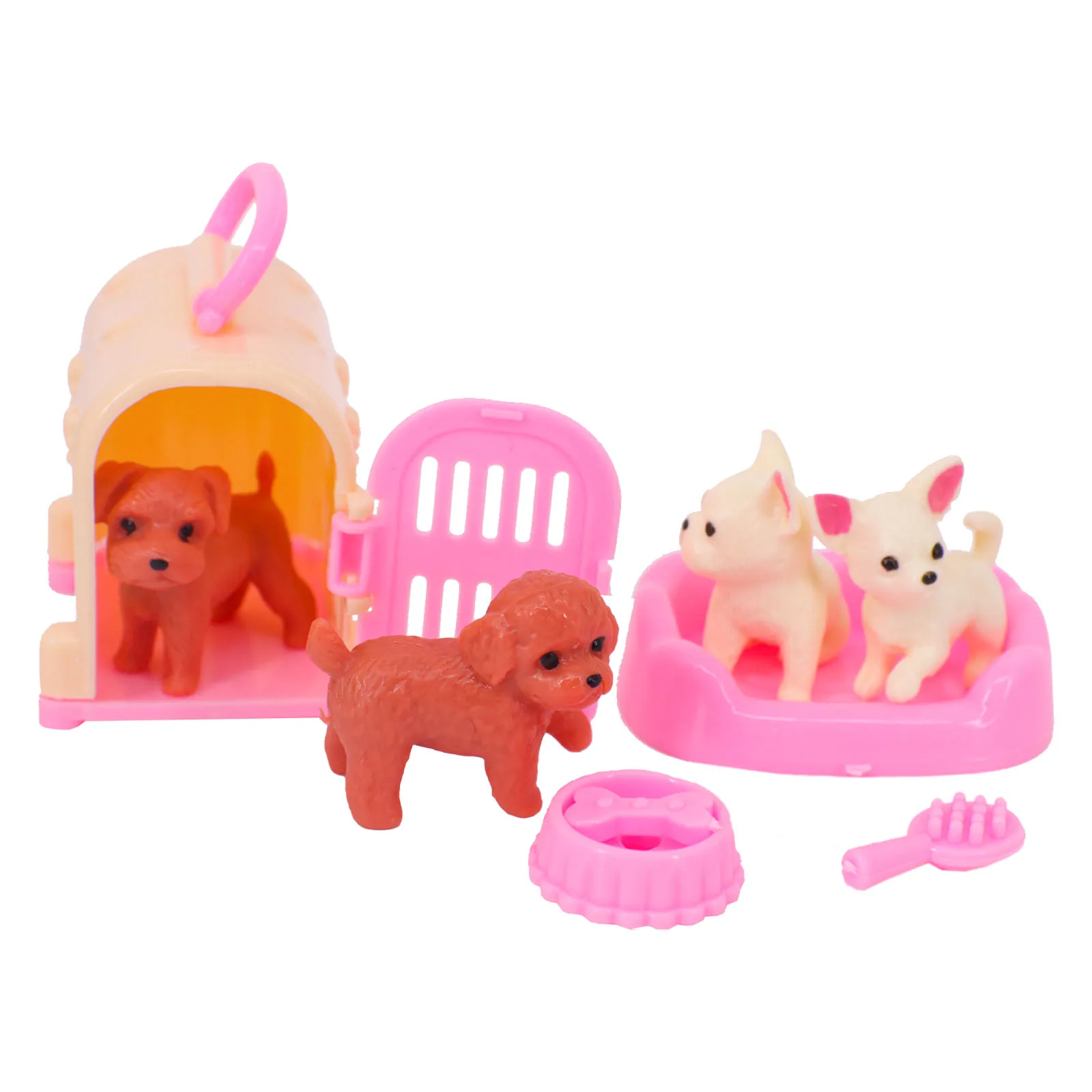 11.8 Inch Barbies Princess Doll Accessories Cute Pet Dog + Cage Animal Simulation Model Interactive Mini Plastic Children's Toy