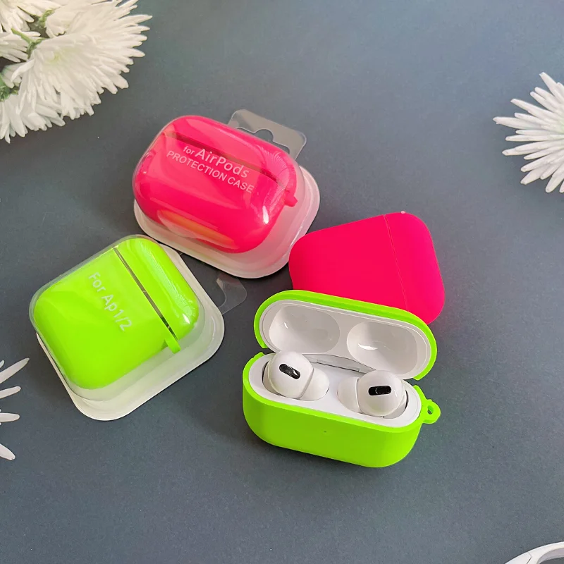 Funda fluorescente de neón para Airpods 3 Pro 2, carcasa suave de silicona líquida con gancho