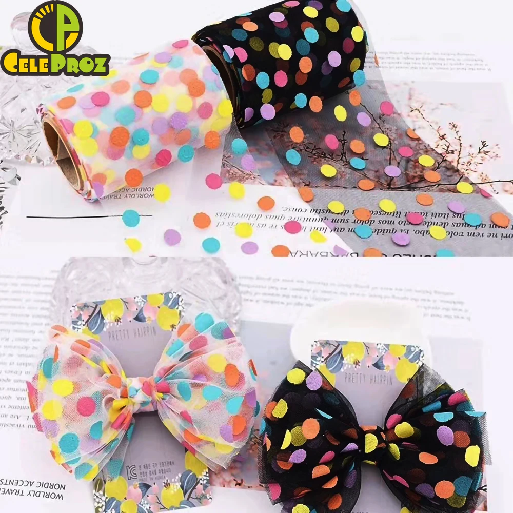 6/8/15cm Tulle Roll 10Yards Rainbow Spotted Yarn Mesh Fabric DIY Sewing Craft Hair Poms Bow Soft Glitter Organza Ribbon Supplies