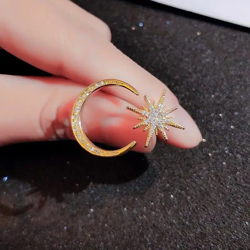 Star Moon asymmetric Earrings party temperament earrings jewelry crystal fashion surprise gift earrings for friends