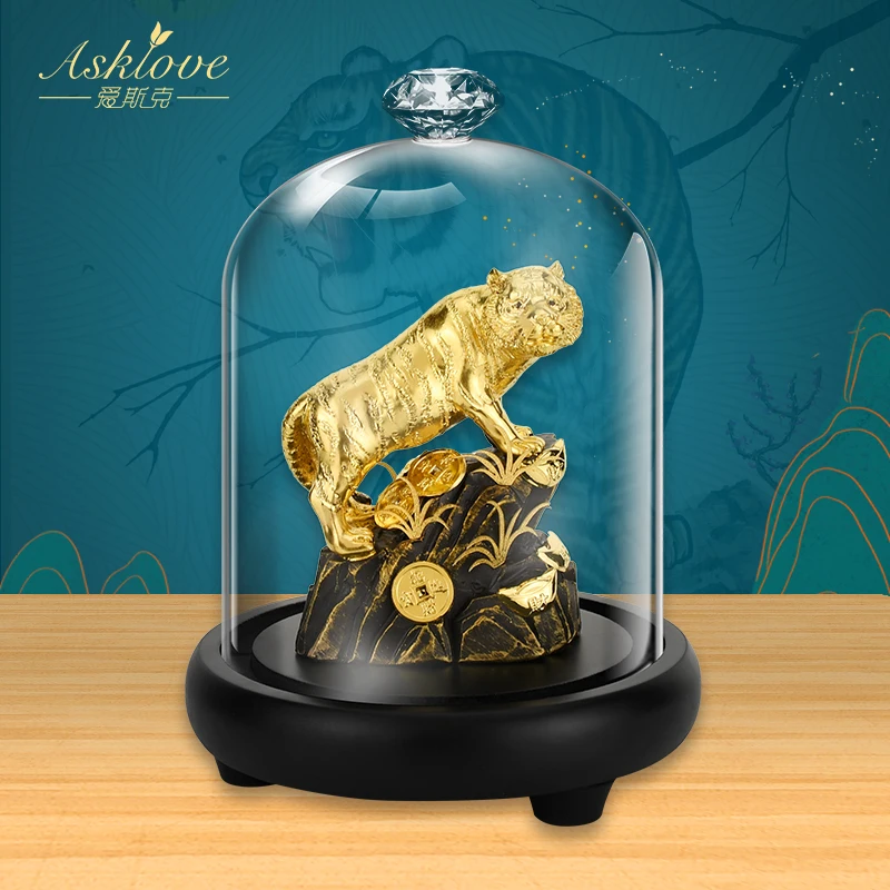 

Chinese Style Tiger Figurine Lucky Fortune Tiger Zodiac Statue Desktop Ornaments Gold Foil Crafts Home Decoration Accessories