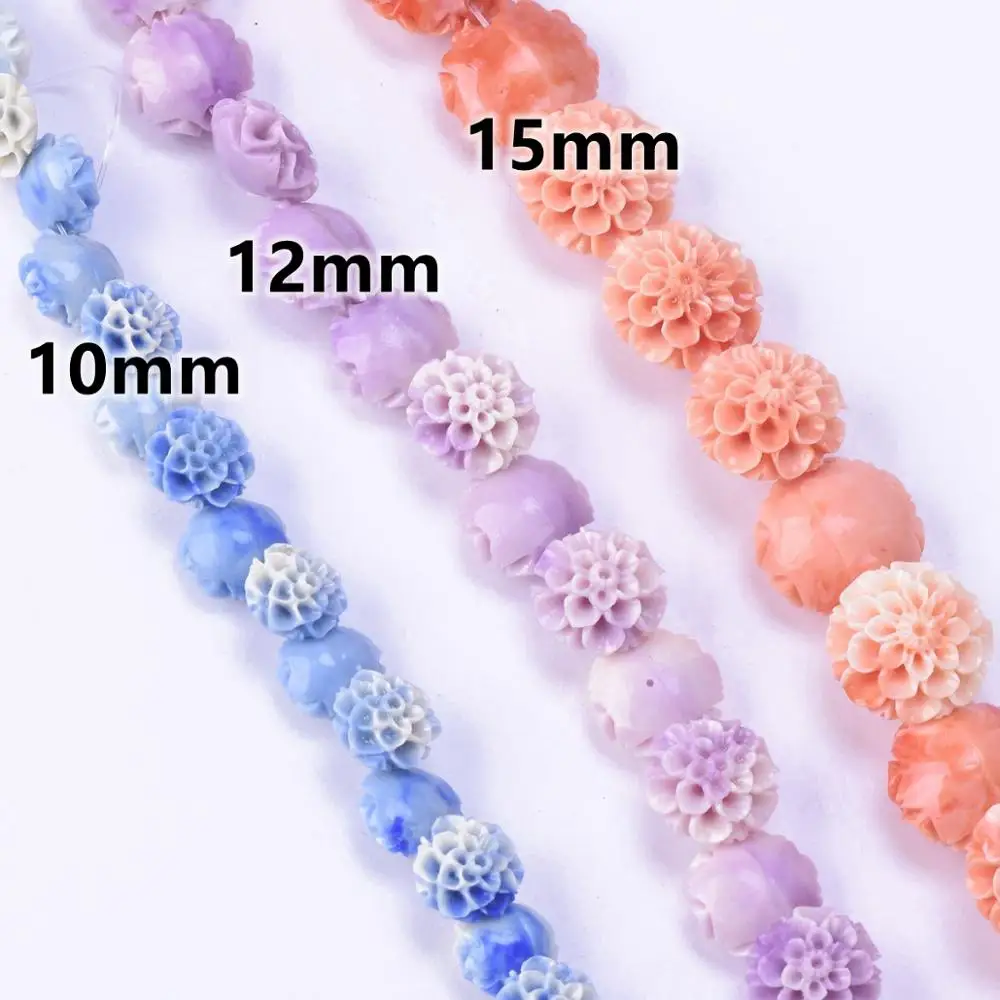 10pcs Flower Shape Gradient Color 10mm 12mm 15mm Artificial Coral Shell Powder Loose Beads for DIY Crafts Earring Jewelry Making