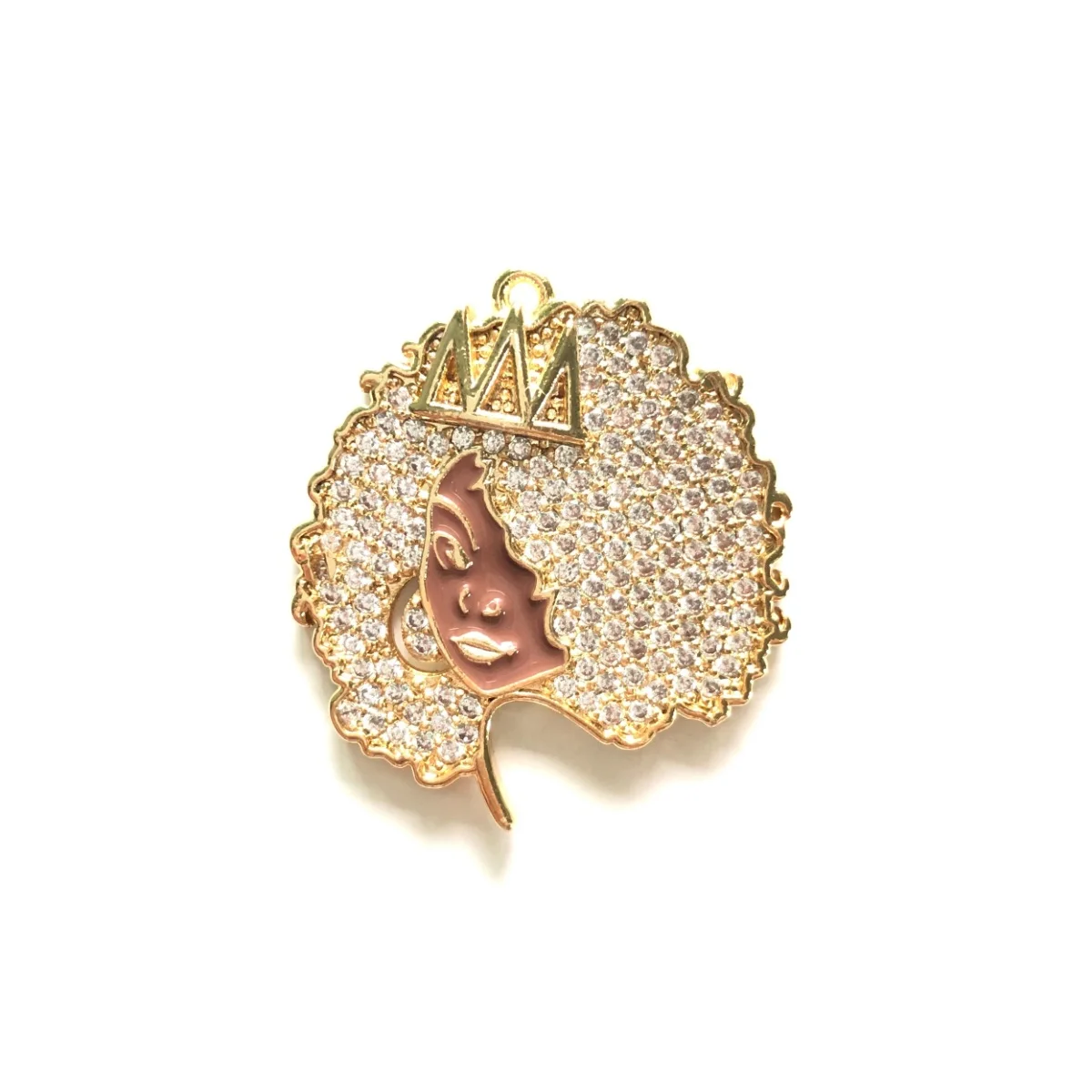 5pcs Afro Black Queen Charm Pendant for Women Bracelet Necklace Making Rhinestone Paved Gold-Plated Jewelry DIY Accessory Supply
