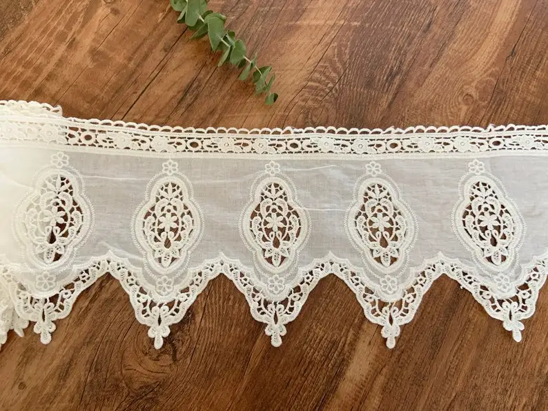 3 yards 100% Cotton Lace Trim White Floral Embroidery Bow Ribbon Wedding Decoration Trim DIY Thickening Widening Laces