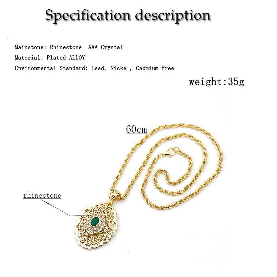 Sunspicems Morocco Long Pendant Necklace Arabic Women Necklace Gold Color Caftan Sweater Chain Bride Wedding Jewelry Gift