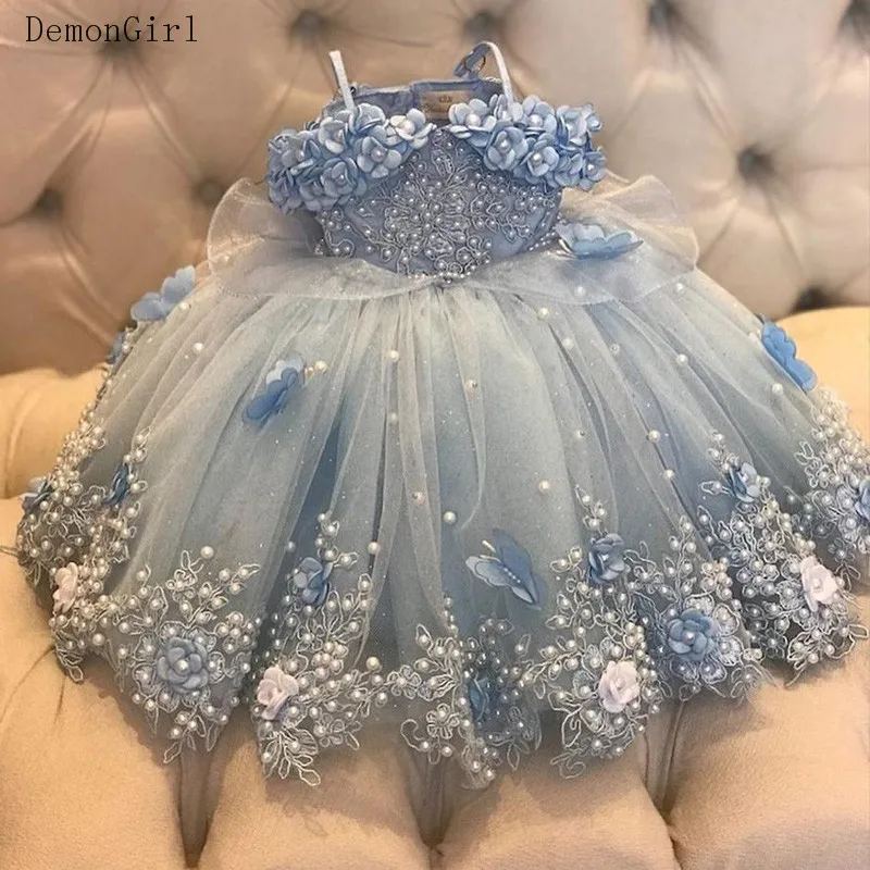 Vestidos de niña azul cielo claro para fiesta de cumpleaños, vestidos de baile para niños pequeños, vestido de primer cumpleaños, sesión de fotos