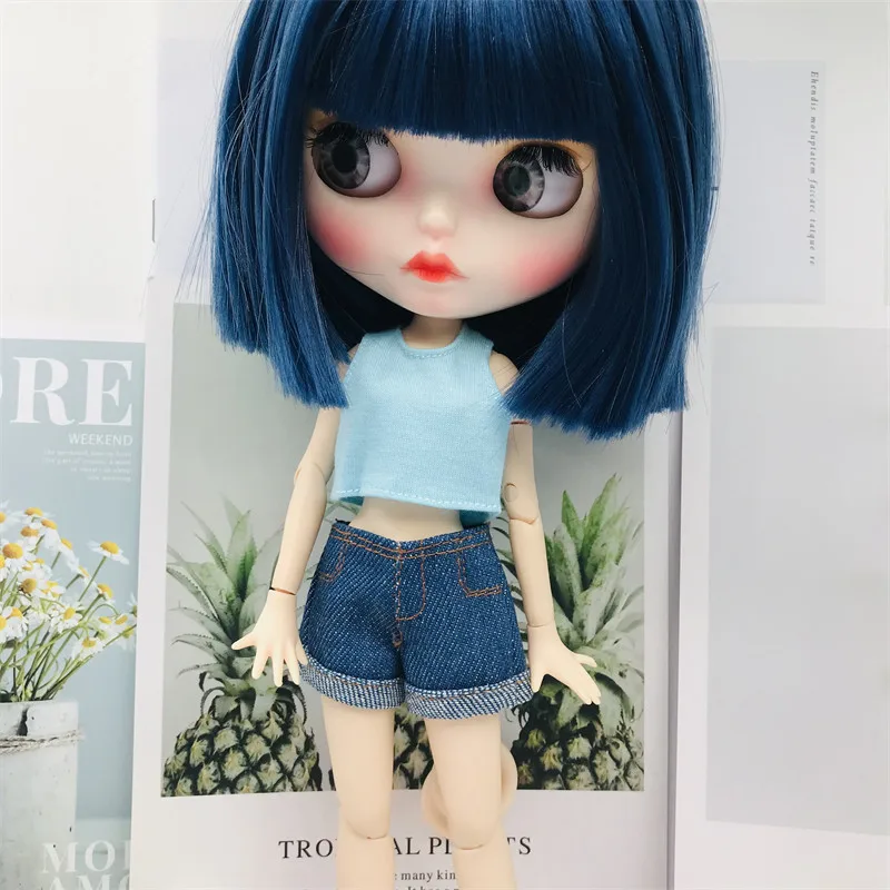 

Blyth Doll clothes set Fashionable sleeveless Striped T-shirt Denim shorts For 28-30cm Blyth Azone OB22 OB24 Doll Dress up