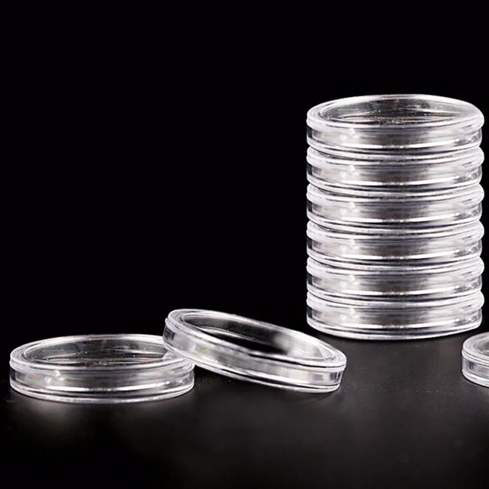 10Pcs Clear Coin Holder dia 40mm Capsules Cases Round Storage Ring Plastic Boxes 10 x Coin Capsules