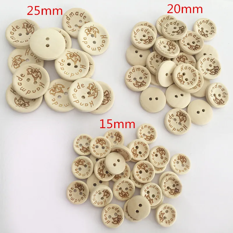 20Pcs Wooden Handmade with Love Buttons Round Craft Decor Buttons 2 Holes Wooden Button for 15mm/20mm/25mm Sewing Buttons