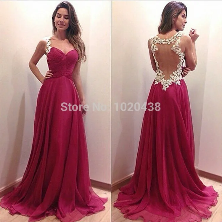 Romantic Appliques Plus Chiffon Custom Sexy illusion back Long Prom gown 2018 vestido de noiva  Bridesmaid Dresses