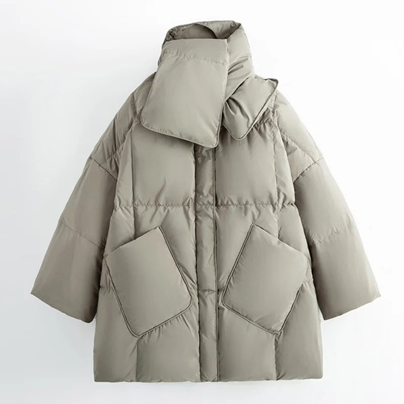 

Scarf Short Down Jacket 2021 New Female Korean Loose Casual Thicken Down Coats Fashion Women Warm White Duck Down Parkas LJ3320