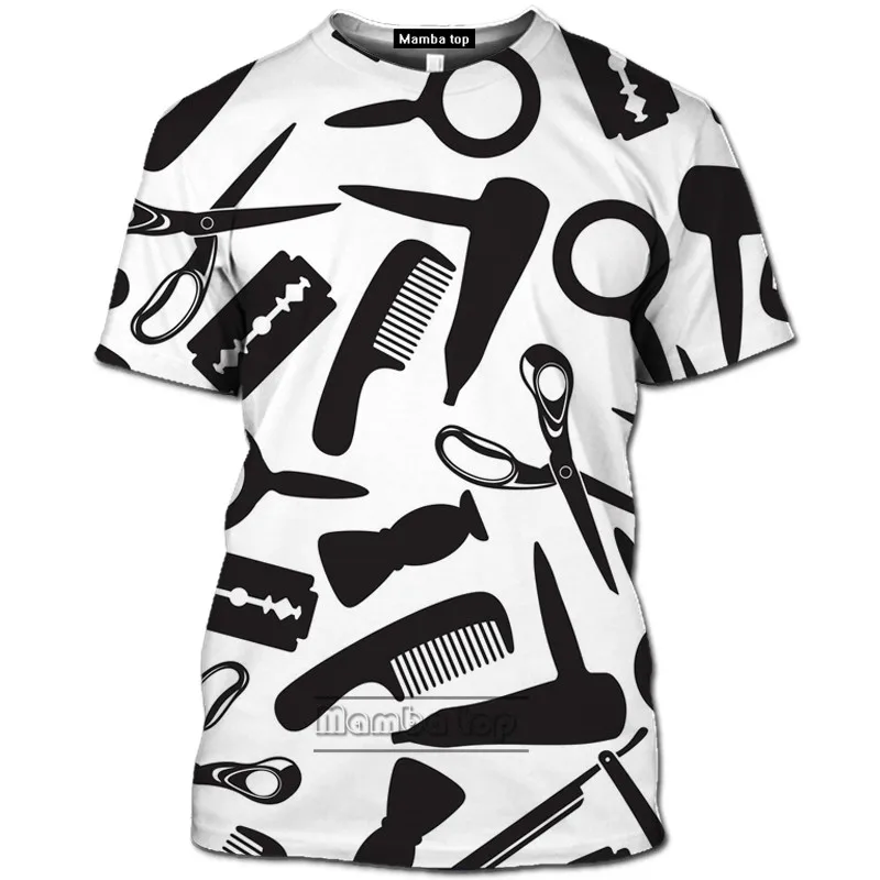 3D super anime Harajuku style O-neck fashion men\'s short-sleeved T-shirt with hairdressing scissors 2022