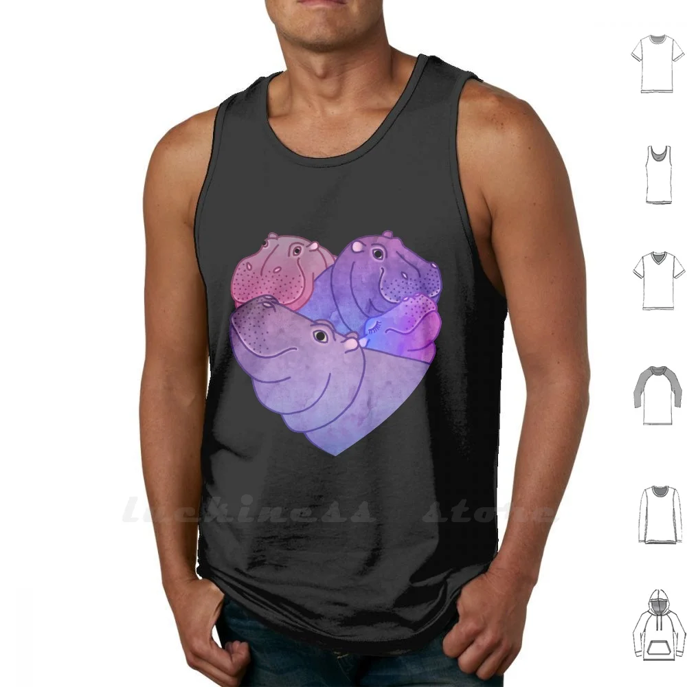 Heart Hippos Sleeveless Tank Top Vest Cotton Hippopotamus Hippo Hippopottermiss Heart Cute Funny Whimsical Africa Animal Purple