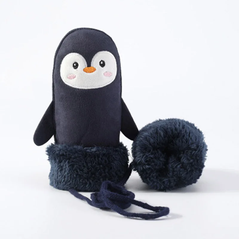 Children's Gloves Winter Warm Thick Cashmere Cartoon Penguin shark Suede Leather Gloves Boy/Girl Hanging Neck Ski Mittens H29