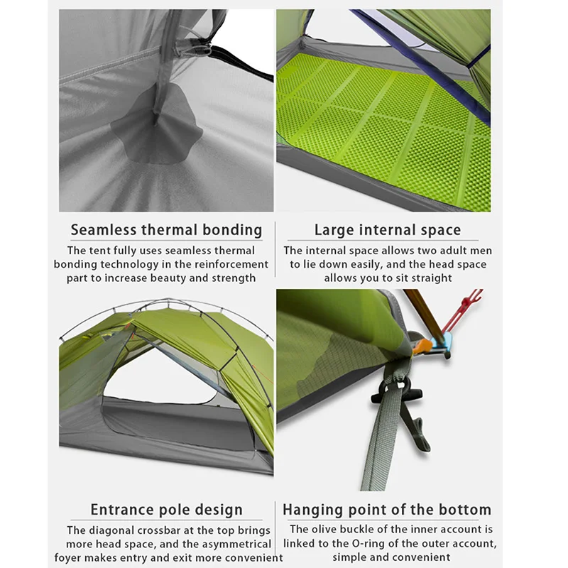 3F UL GEAR NEW Taiji 2 Tent 3 Season Camping Tent 15D Nylon Fabric Double Layer Waterproof Tent for 2 Persons 4 Season