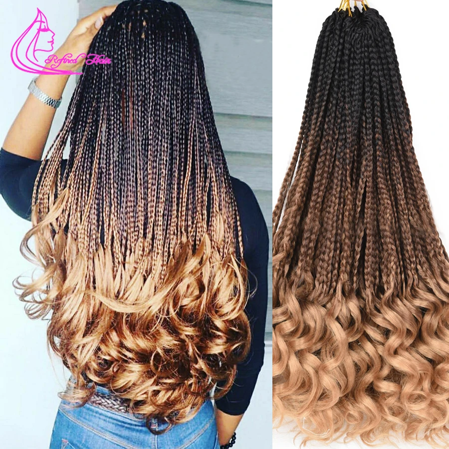 Goddess Box Braids Crochet Hair Synthetic Braiding Hair Extensions Ombre Brown Light Brown Wavy Ends Braid for Black Woman