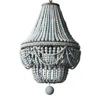 France Wood Bead Chandelier Pendant Lights Gray Blue Finishing Retro Vintage Antique Rustic Kitchen Ceiling Lamp Light Fixtures