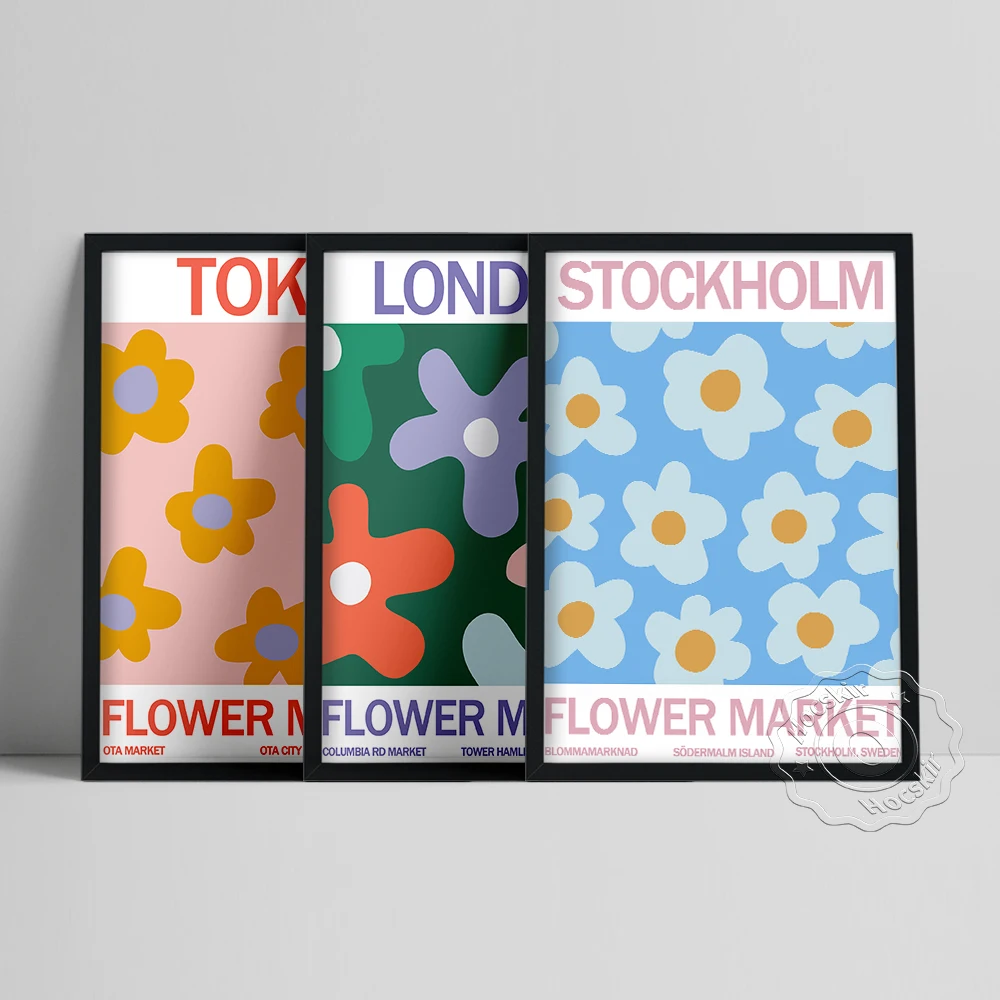 Набор из 3-х плакатов с цветочным рынком, цветочные принты Лондона Токио Стокгольм, современная цветная иллюстрация, настенное искусство, винтажная картина с растениями Набор из 3-х плакатов с цветочным рынком, цветочные принты Лондона Токио Стокгольм, современная цветная иллюстрация, настенное искусство, винтажная картина с растениями