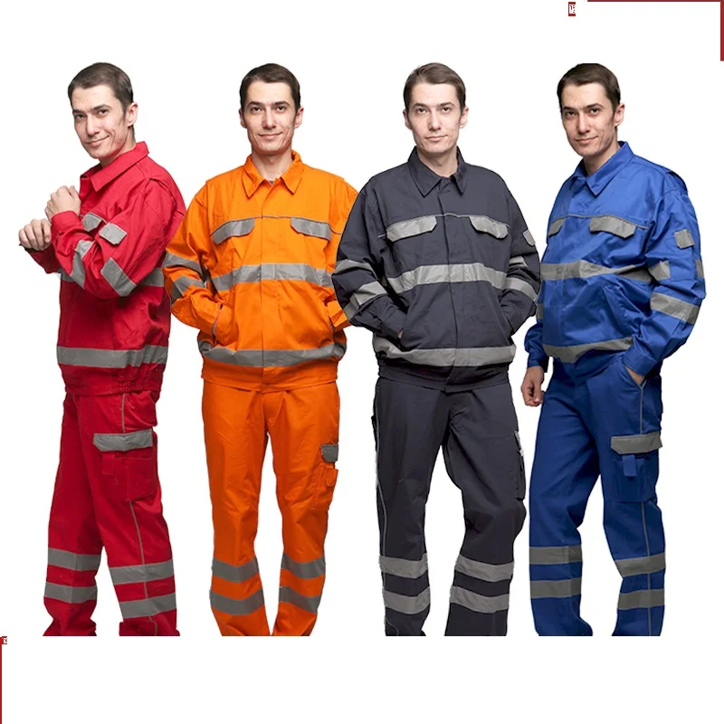 100% Cotton men overalls wear Resistant jumpsuit workshop Outdoor reflective stripe Wear-resistant mechanical repairmen rescuer