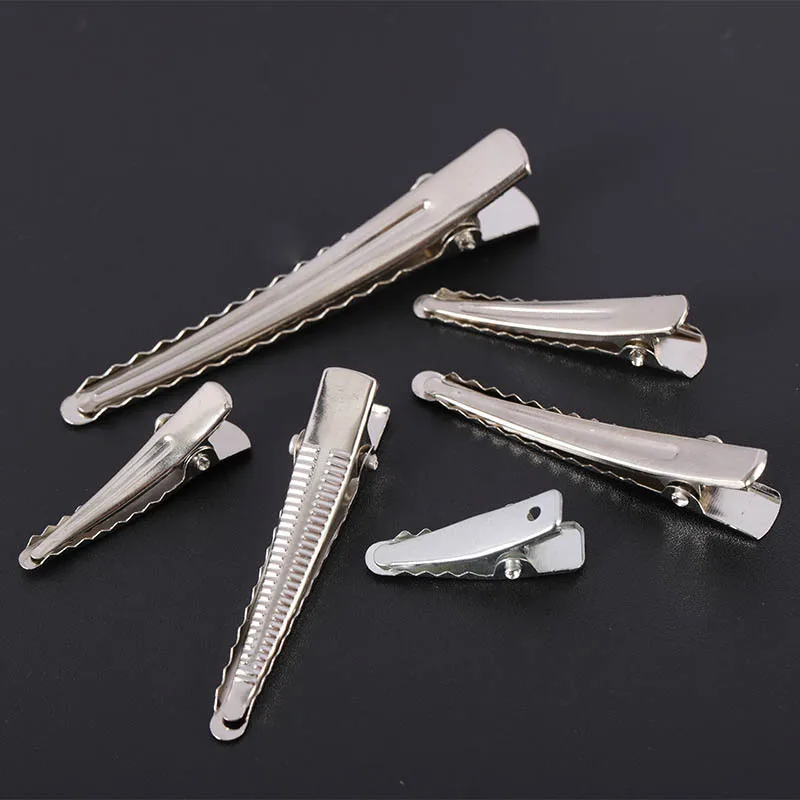 100pcs/lot Silver Single Prong Alligator Clips With Teeth Blank Hair Clips Alligator Barrettes DIY Crafting