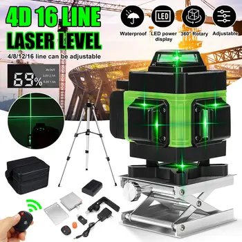4D 16 Lines Green Laser Levels 360 Horizontal and Vertical Cross Lines Automatic Self-Leveling Super Powerful Laser Levels with Tripod EU
