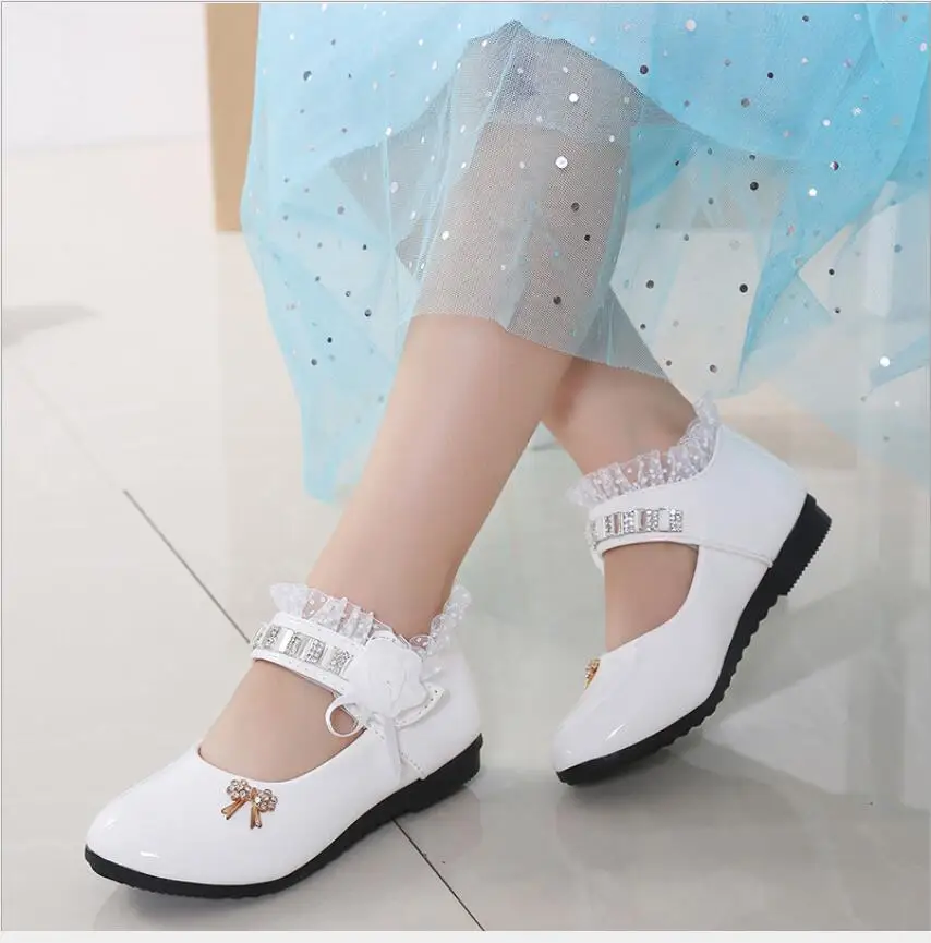 

New Summer Girls Leather Shoes Princess Shoes Children round-Toe Soft-Sole Big girls sandals Princess Crystal Shoes Single Shoes