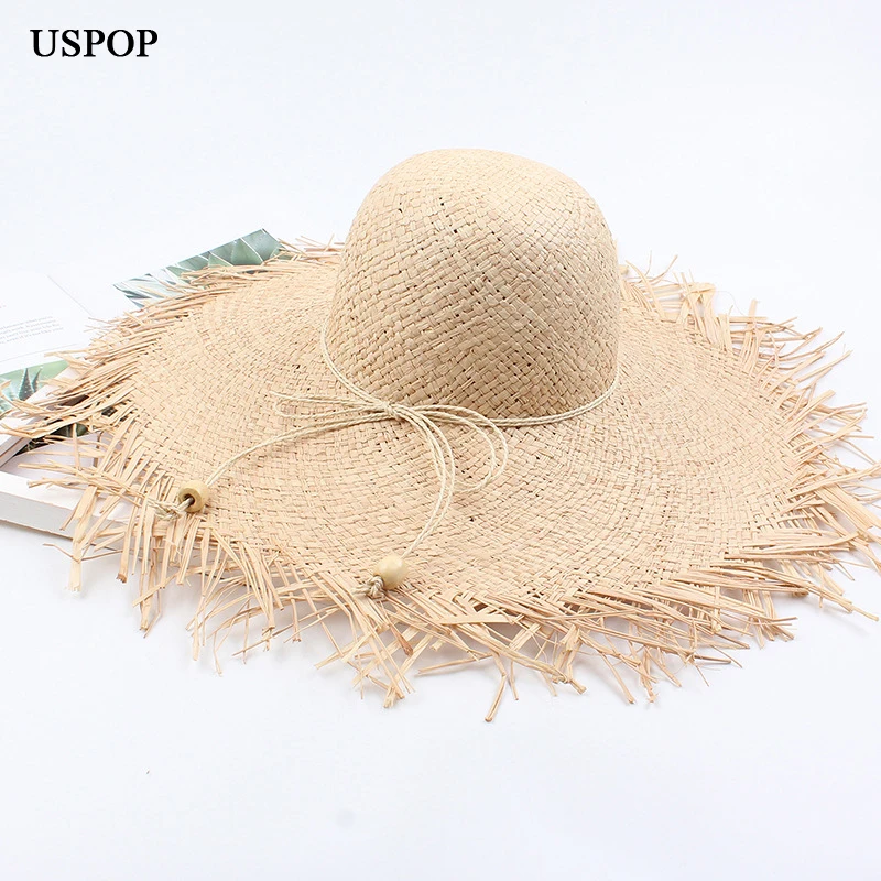 USPOP New summer hats women raffia sun hats fashion rough edges straw hats bow super wide brim beach hats