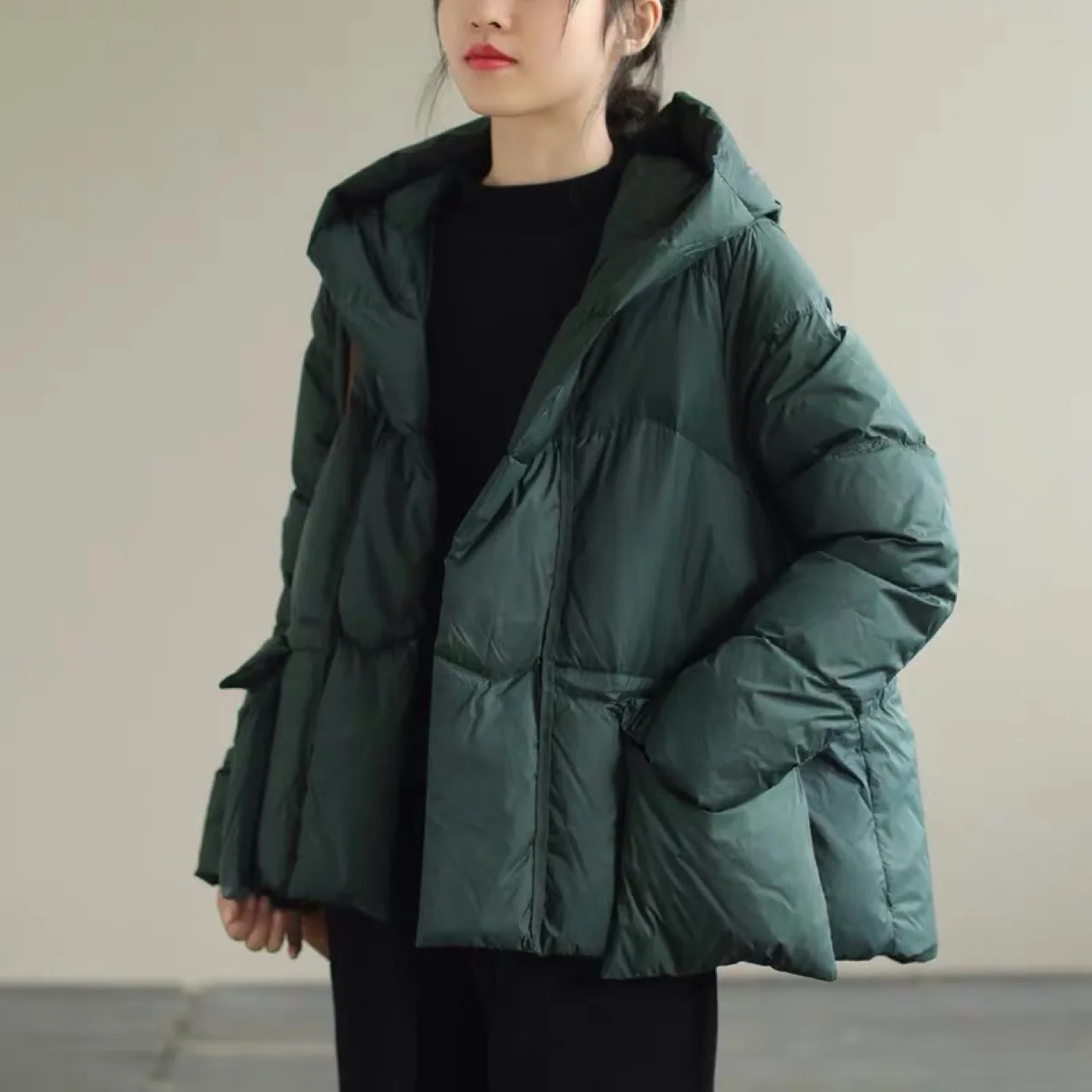 Doudoune à Capuche pour Femme, Manteau Décontracté, Couleur Unie, Poche Ample, Cordon de Serrage, Résines Courtes, 4 Couleurs, Nouvelle Collection