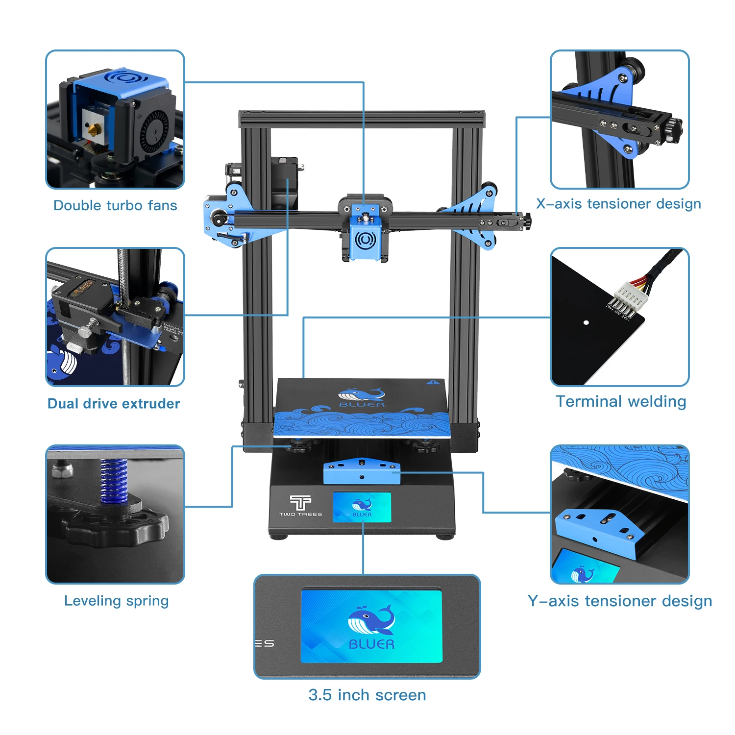 Twotrees BLU-3 V2 300mm/s Fast Printing High Precision 3.5 Inch Touch Screen Auto Leveling Support multi-language FDM 3D Printer