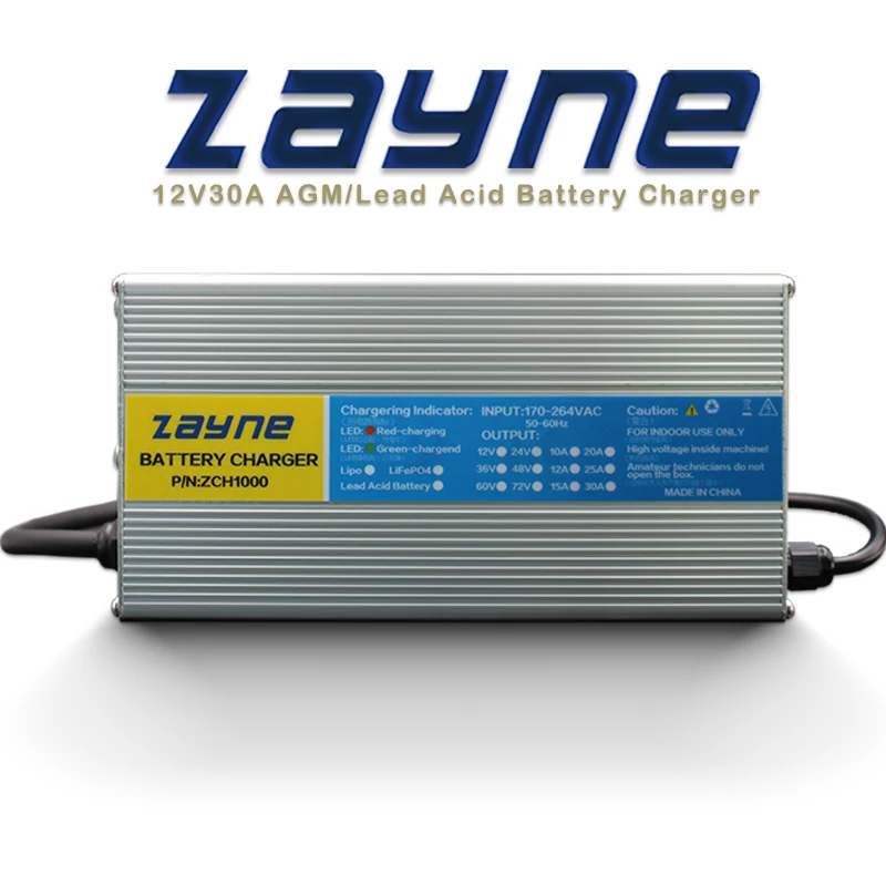 ZAYNE12V 30Amp Automatic 3-stage Smart Charger for 12V GEL WET AGM battery RV Power supply Ship equipment Outdoor Solar charging