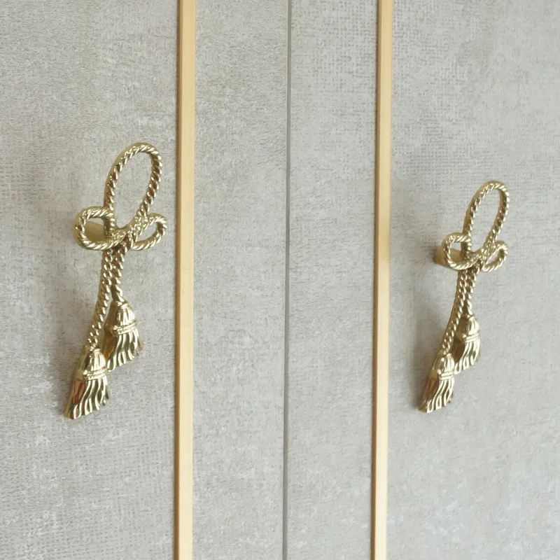 Gold Rope Brass Knob Pure Copper Handle Kitchen Wardrobe Cabinet Door Handles Drawer Pulls and Knobs Furniture Decor Hardware