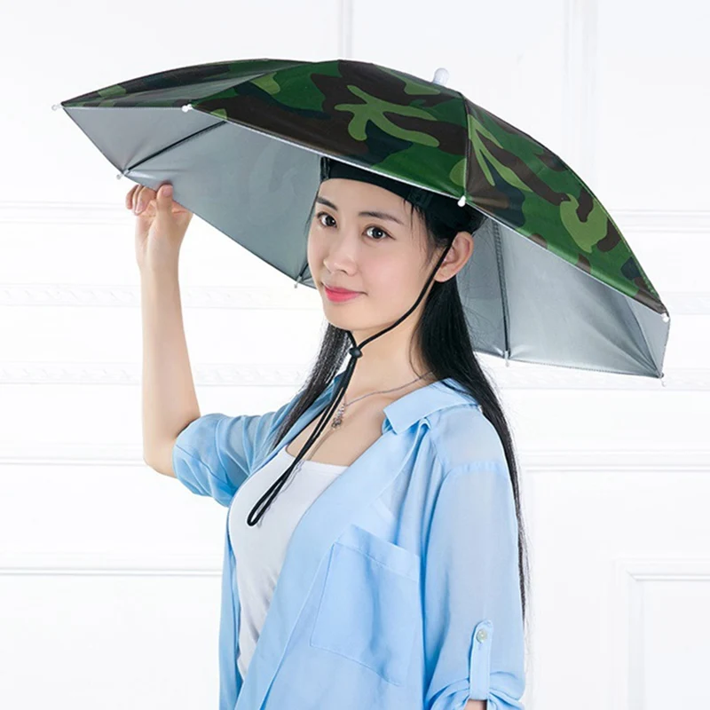 Waterproof Camping Headwear Portable Rain Umbrella Hat Outdoor Fishing Sunshade 55-95CM Hands Free Sun Cap Beach Head Hats