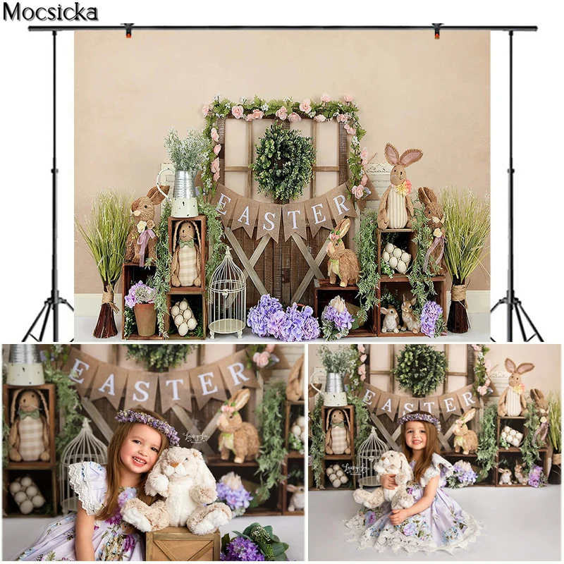 Mocsicka Easter Backdrops For Photography Spring Flowers Bunny Eggs Newborn Baby Child Portrait Background For Photo Studio