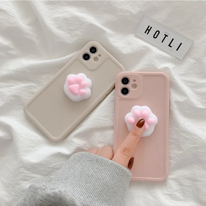 3D Cute Squishy Cat Paw Phone Case For iPhone 12 Pro Max 11 Pro X XR XS 7 8 Plus Case Shockproof Camera Protection Cartoon Cover