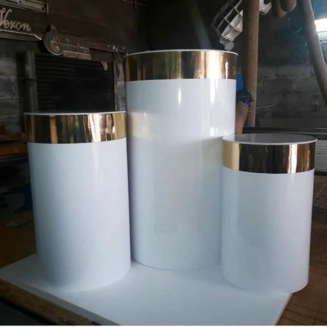 

3pcs/set)Round Acrylic mental plinth Event column white pedestal display wedding flower stand for Events yudao385