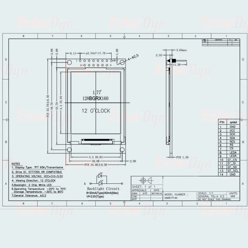 Imagem -06 - Módulo Lcd Tft de Polegadas Tela Lcd Spi Serial 51 Driver Resolução 1.77*128 1. Interface Tft de Polegadas