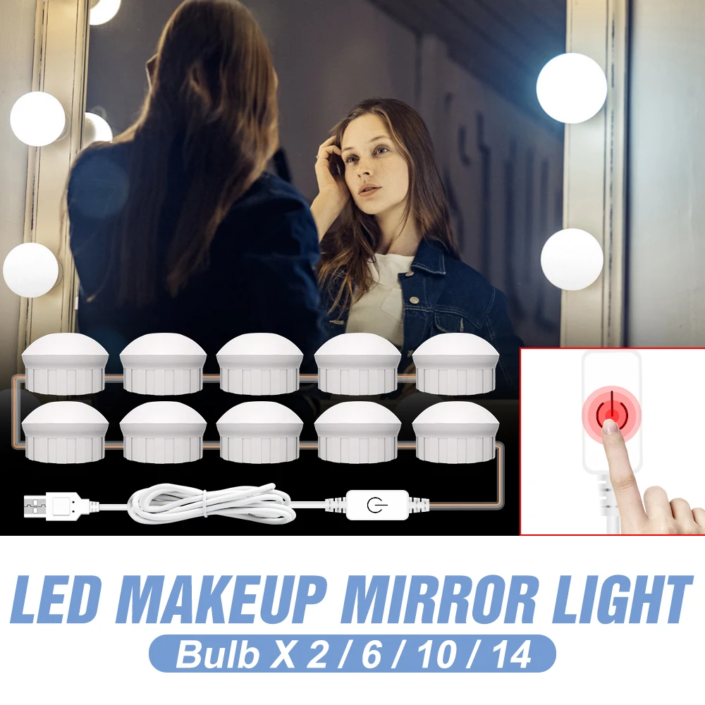 

5V LED Makeup Mirror Bulbs USB Hollywood Dimmable Bathroom Vanity Wall Sconce Lamp Home Decoration Dressing Table Dressing Room