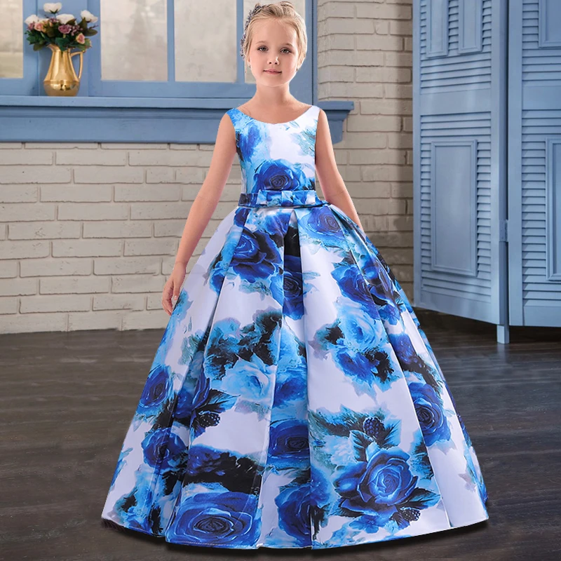 Teenager Girl Maxi Dress Kids Dresses For Girls Children Print Floor Princess Dress Vestido Party Wedding Dress 10 12 Years