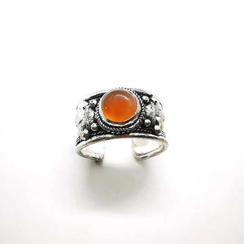 Tibetan Metal Rings Copper Inlaid Natural Agates Ring Nepal Vintage Open Rings Black Red R033