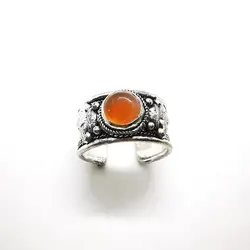 Tibetan Metal Rings Copper Inlaid Natural Agates Ring Nepal Vintage Open Rings Black Red R033